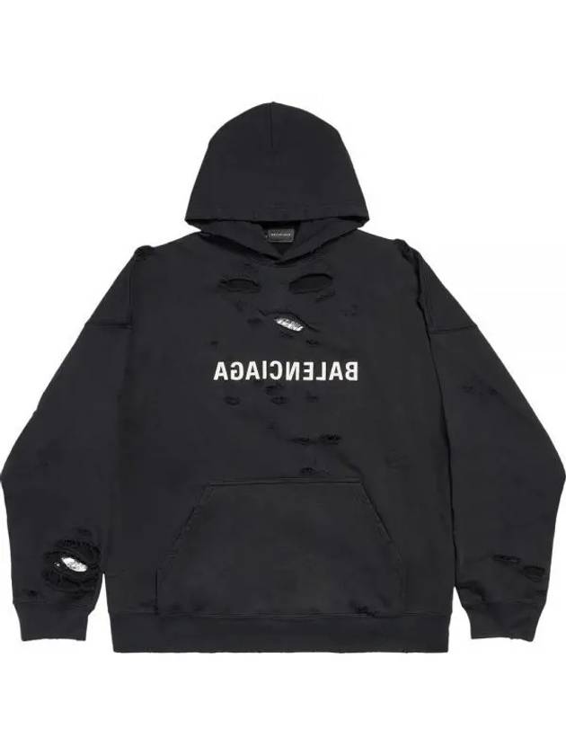 Luxury Balenciaga Trending 2026 Mirror Distressed Cotton Hoodie Black