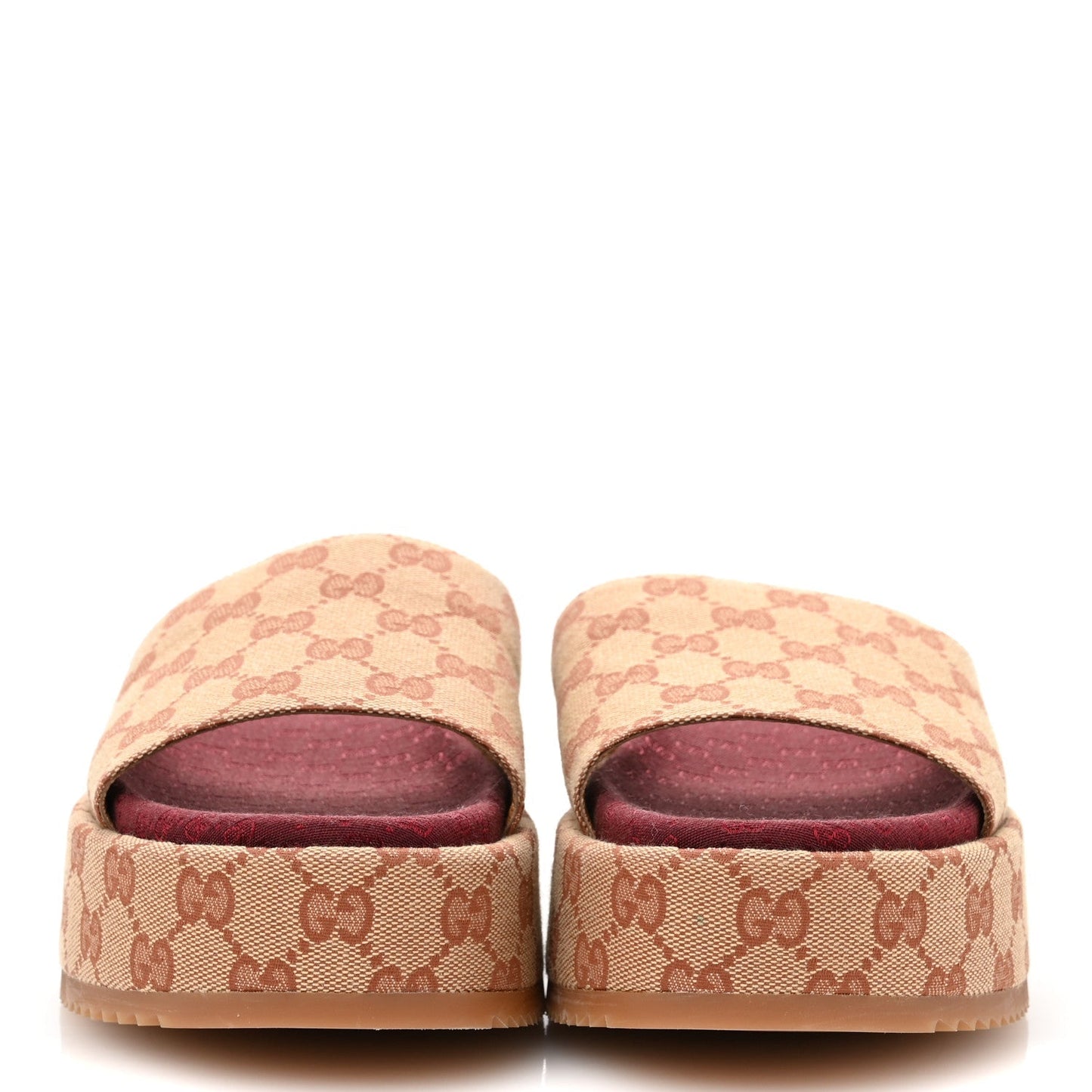 Gucci Canvas GG Monogram Angelina Platform Slide Sandals 40 Beige Ruggine