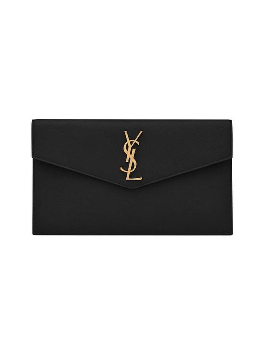 Luxury Saint Laurent Trending 2025 Uptown Grain de Poudre Embossed Leather Clutch Bag Black