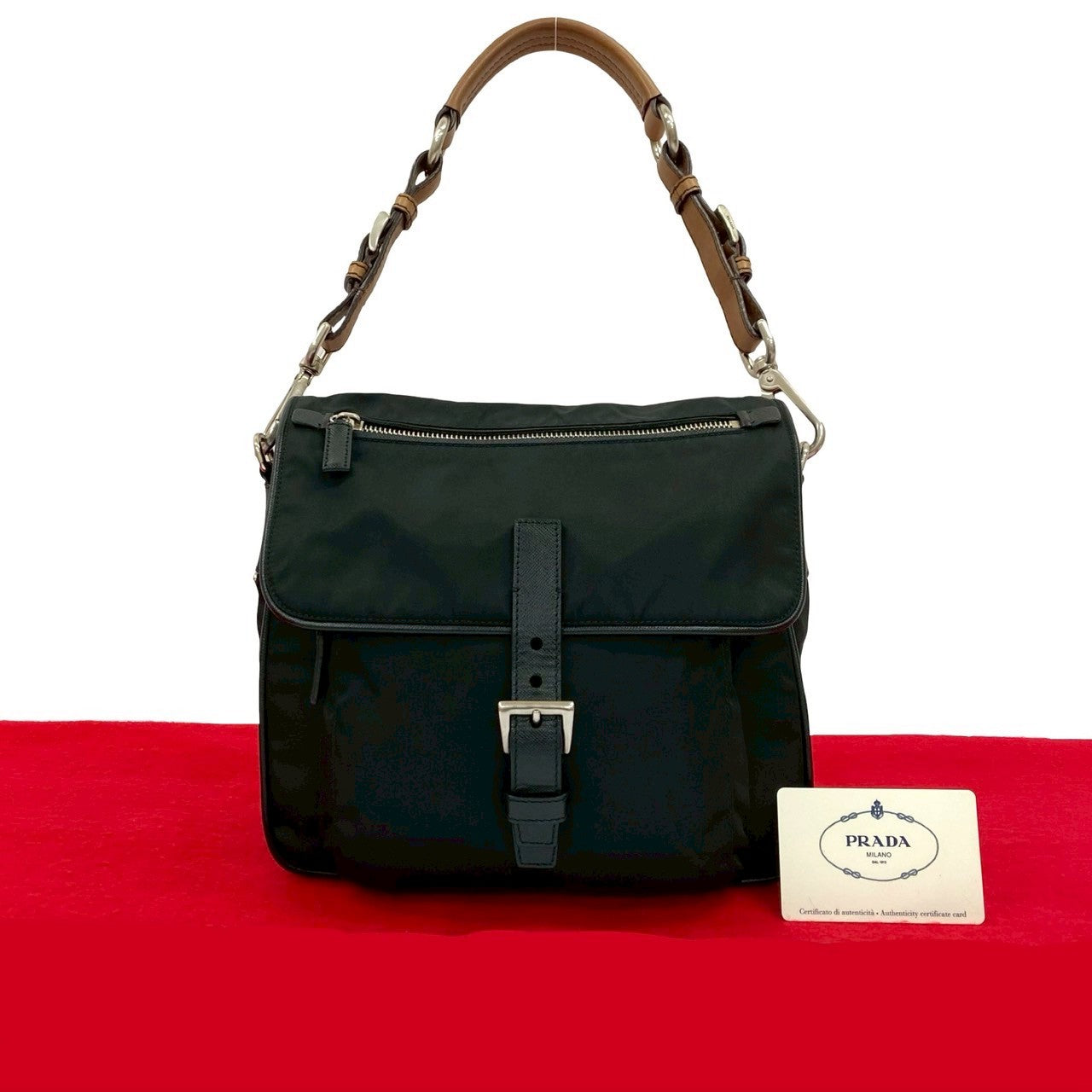 Prada Saffiano Leather Nylon 2way Handbag