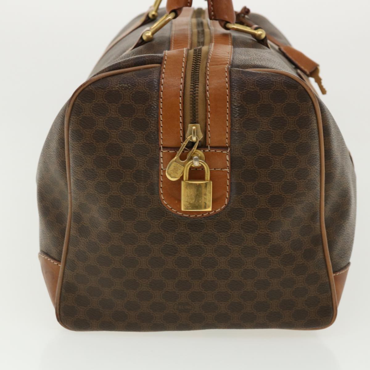 Luxury CELINE Macadam Canvas Boston Bag PVC Leather Brown  am3472