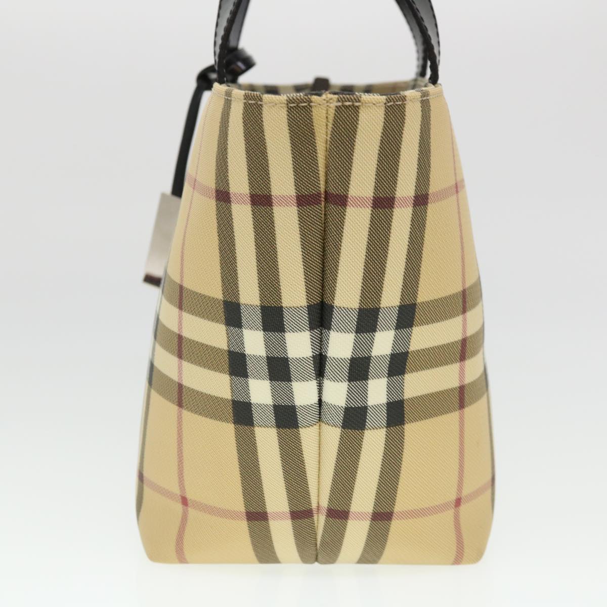 Luxury Burberry Nova Check Hand Bag Nylon Beige Auth am4079