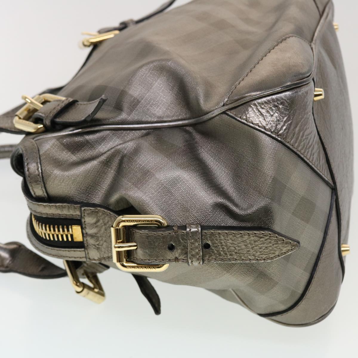 Luxury Burberry Nova Check Shoulder Bag Leather Silver Auth am4544