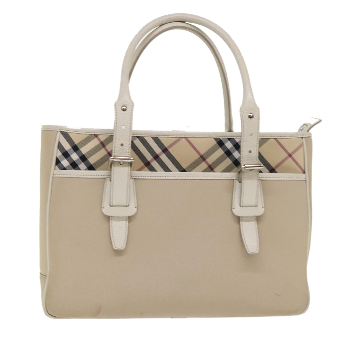 Luxury Burberry Nova Check Shoulder Bag Nylon Leather Beige Auth am4592