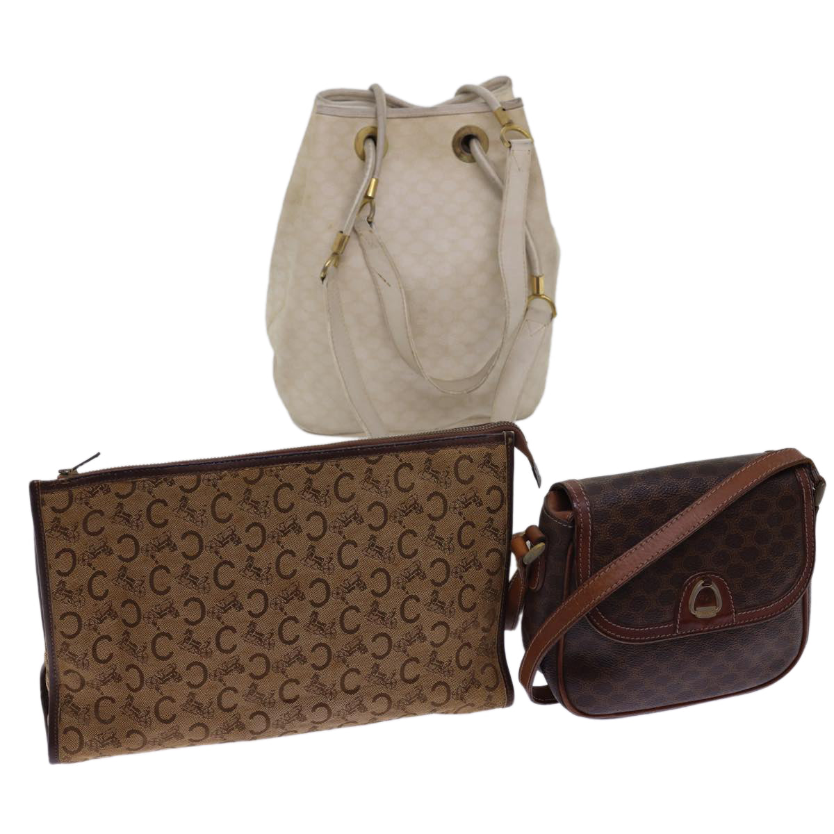 Luxury CELINE Shoulder Bag Canvas Leather 3Set Brown Beige  am5026