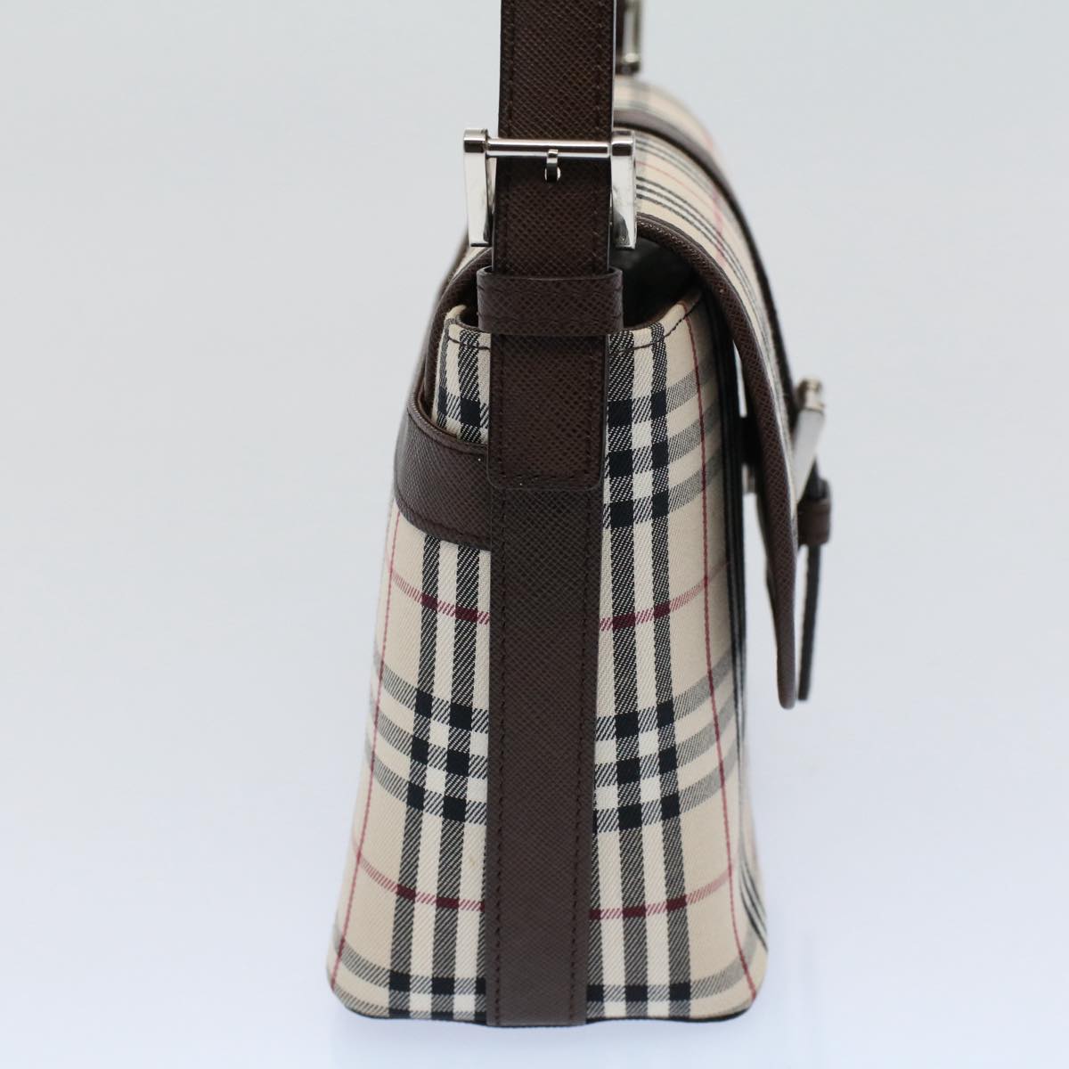 Luxury Burberry Nova Check Shoulder Bag Nylon Canvas Beige Auth am5185