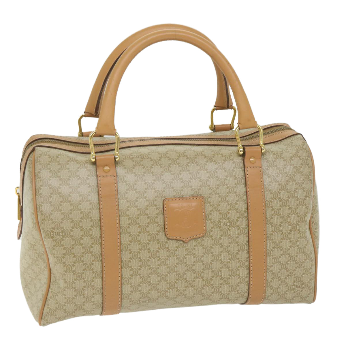 Luxury CELINE Macadam Canvas Boston Bag Beige  am5215