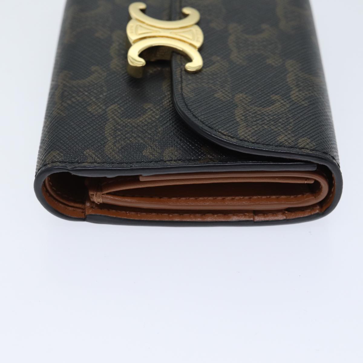 Luxury CELINE Triomphe Macadam Canvas Wallet PVC Black Auth am6037A
