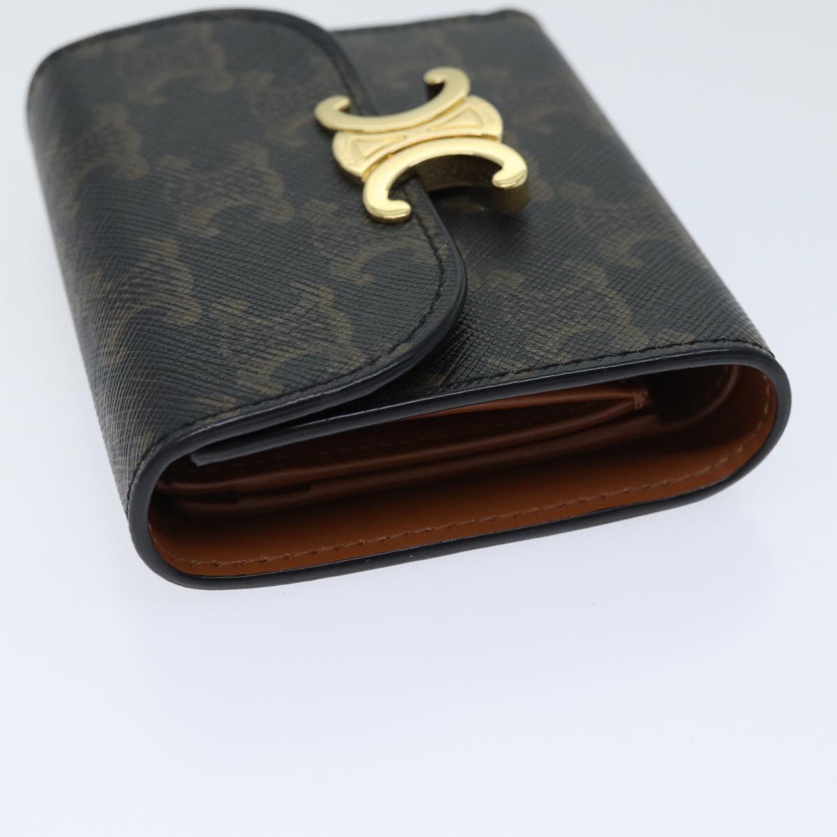 Luxury CELINE Triomphe Macadam Canvas Wallet PVC Black Auth am6037A
