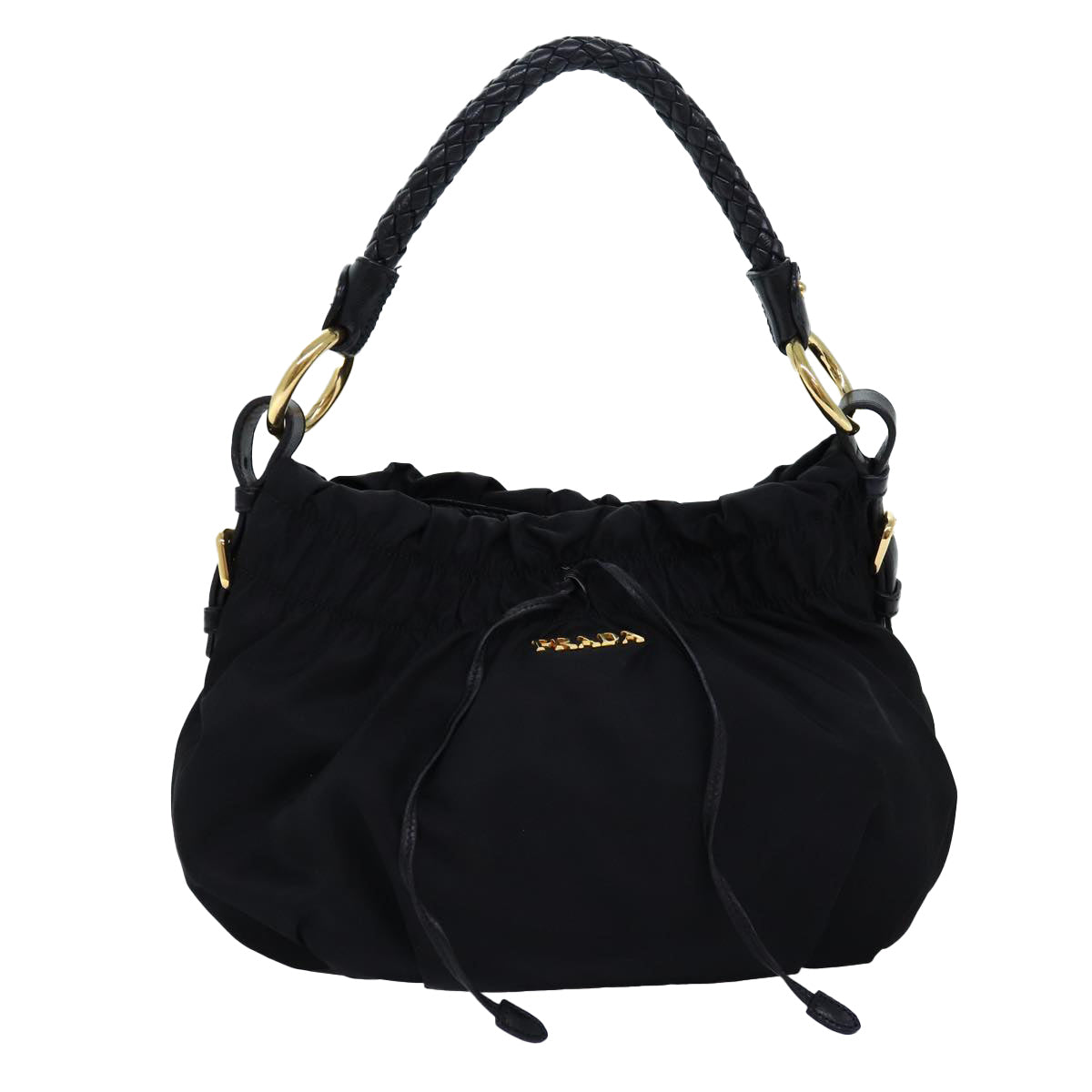 PRADA Ribbon Hand Bag Nylon Black Auth am6168