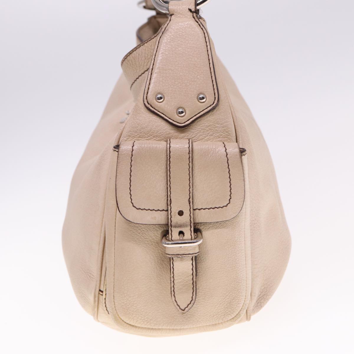 PRADA Shoulder Bag Leather Beige Auth am6349
