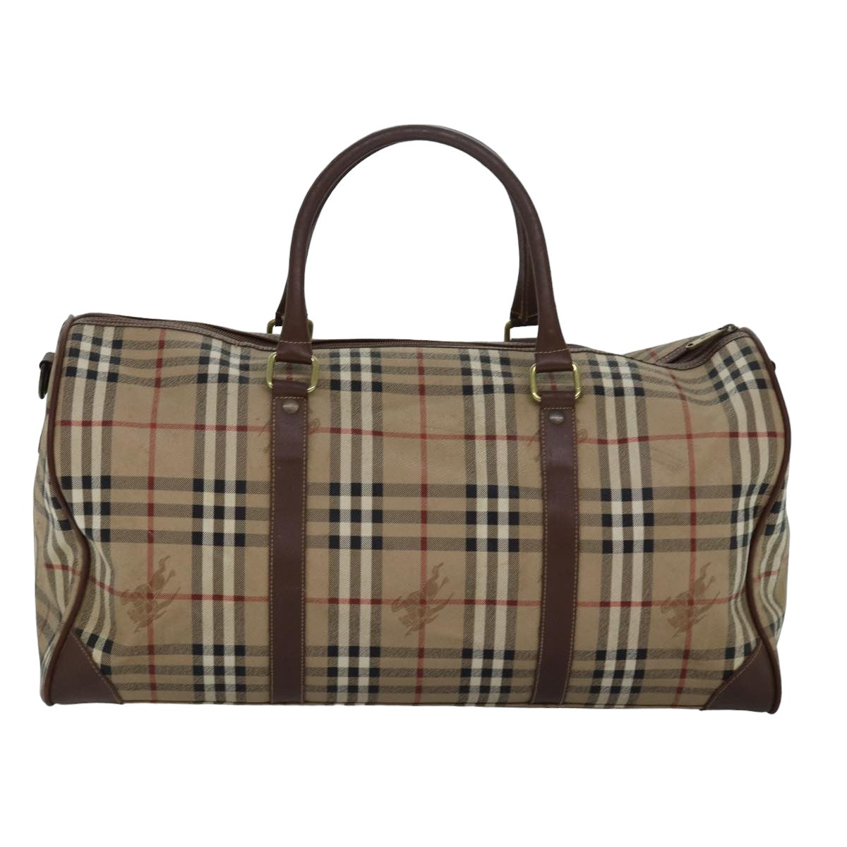 Luxury BurberrySs Nova Check Boston Bag PVC Leather Beige Brown Auth am6514
