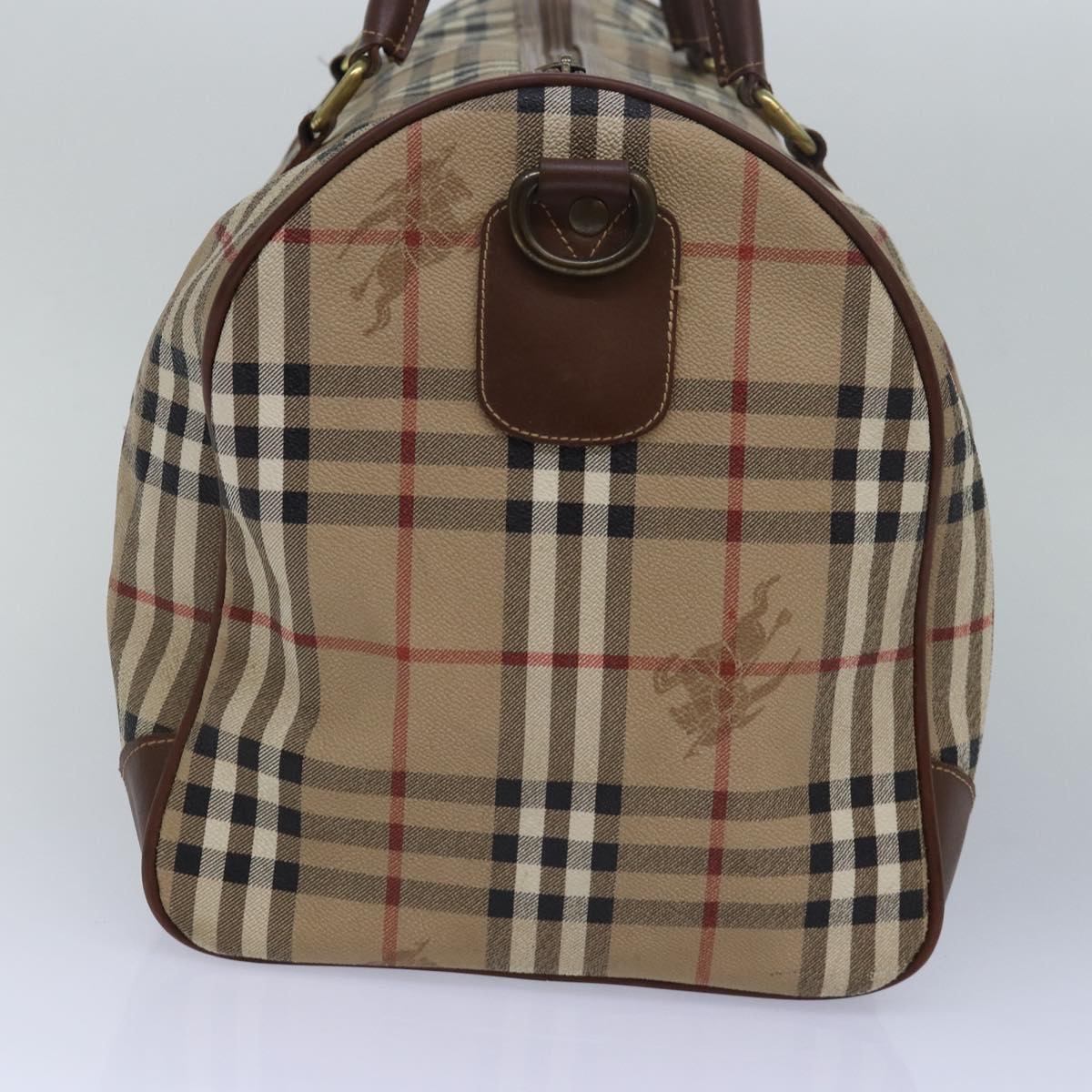 Luxury BurberrySs Nova Check Boston Bag PVC Leather Beige Brown Auth am6514