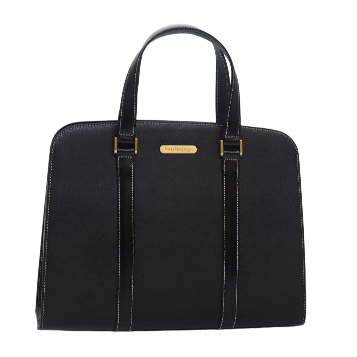 Luxury BurberrySs Hand Bag Leather Black Auth am6686