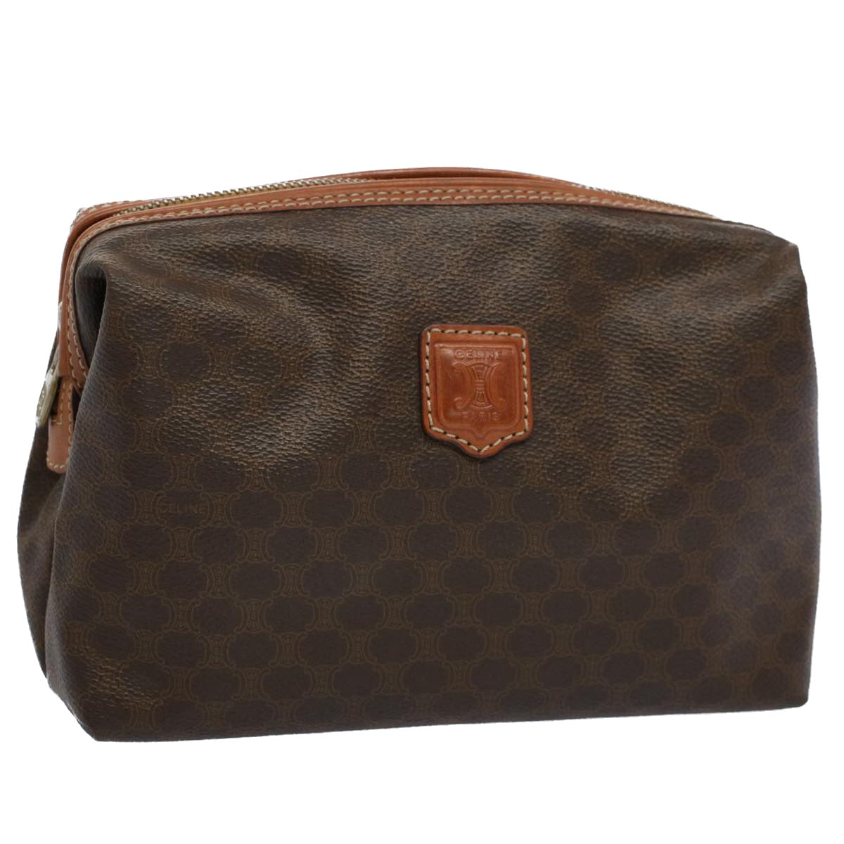 Luxury CELINE Macadam Canvas Pouch PVC Leather Brown  ar10296