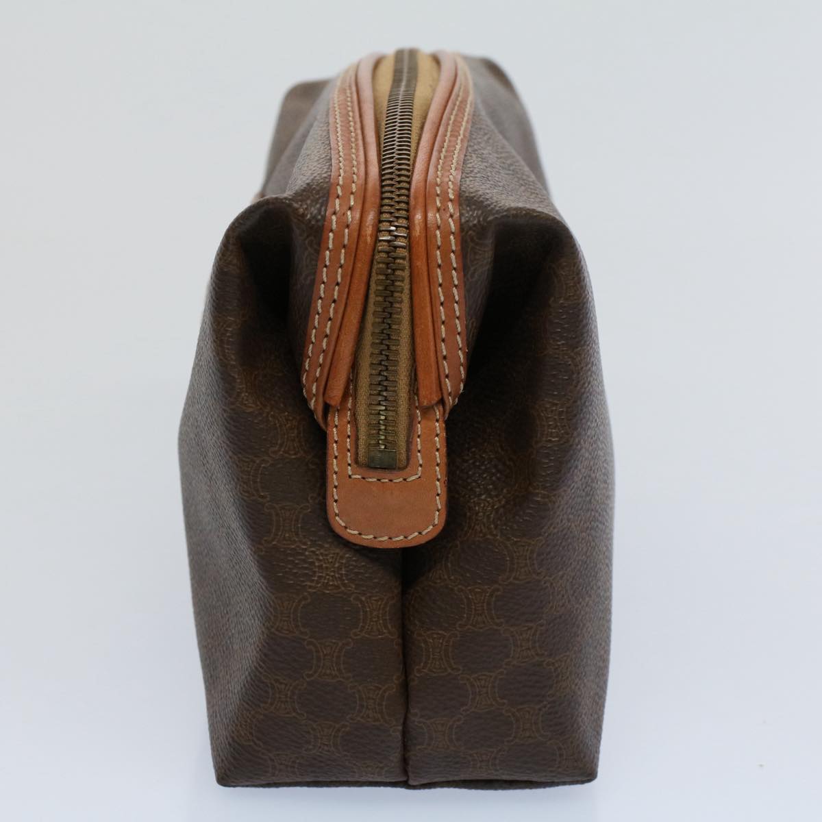 Luxury CELINE Macadam Canvas Pouch PVC Leather Brown  ar10296