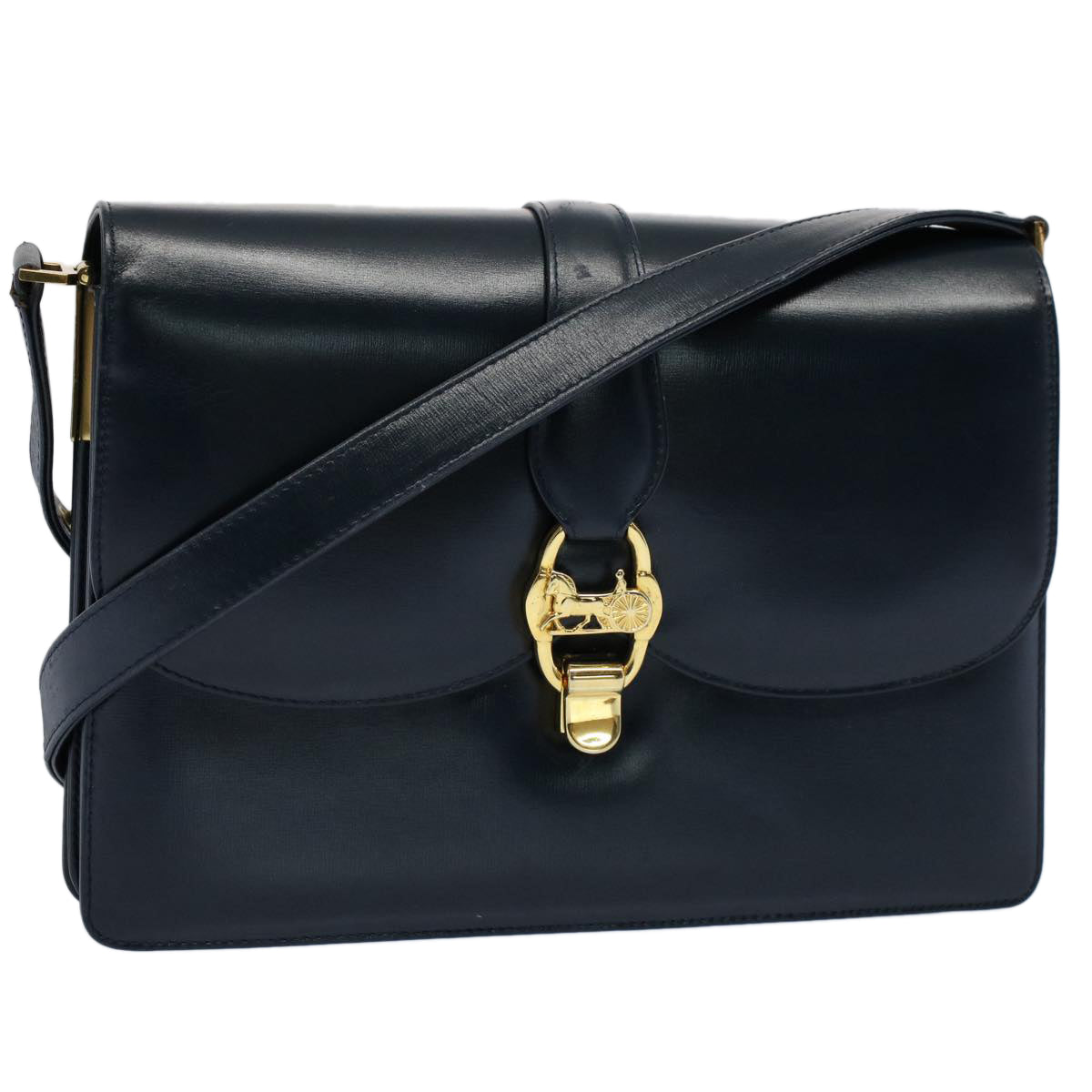 Luxury CELINE Horse Carriage Shoulder Bag Leather Navy  ar10323