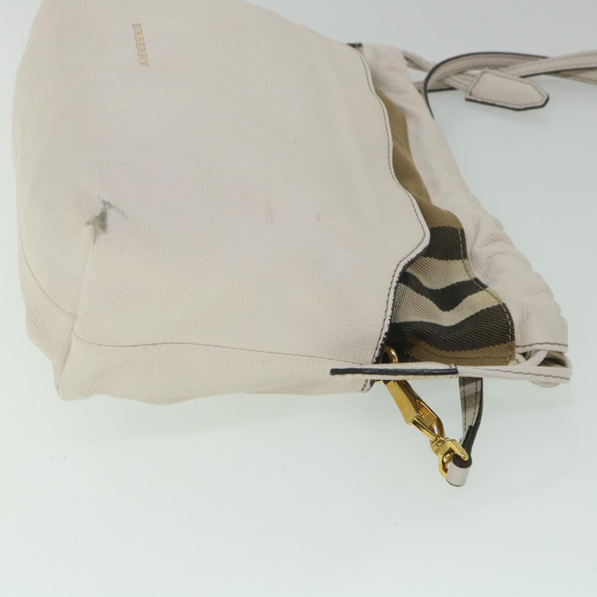 Luxury Burberry Nova Check Shoulder Bag Leather Beige Auth ar10452