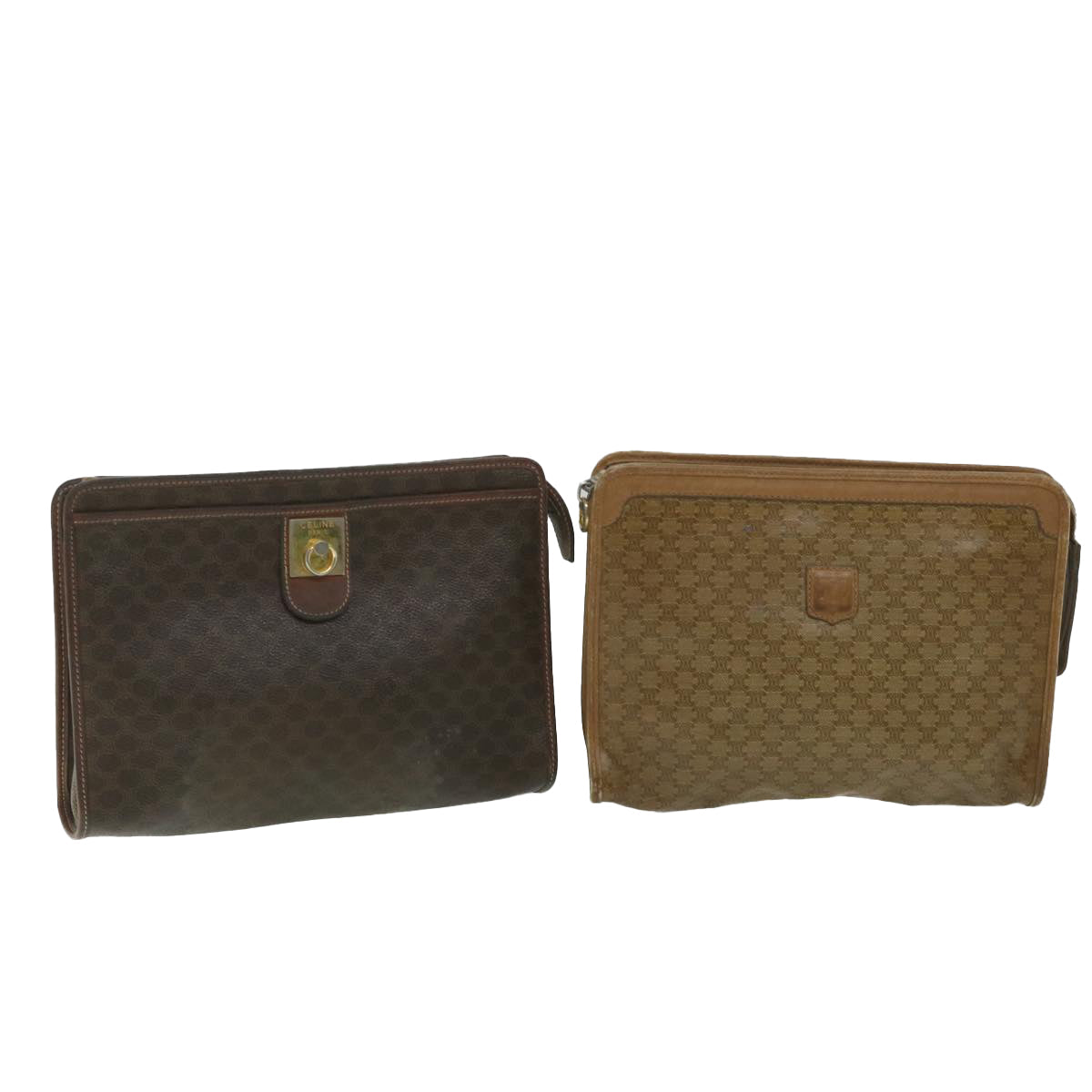 Luxury CELINE Macadam Canvas Clutch Bag PVC Leather 2Set Brown ar10787