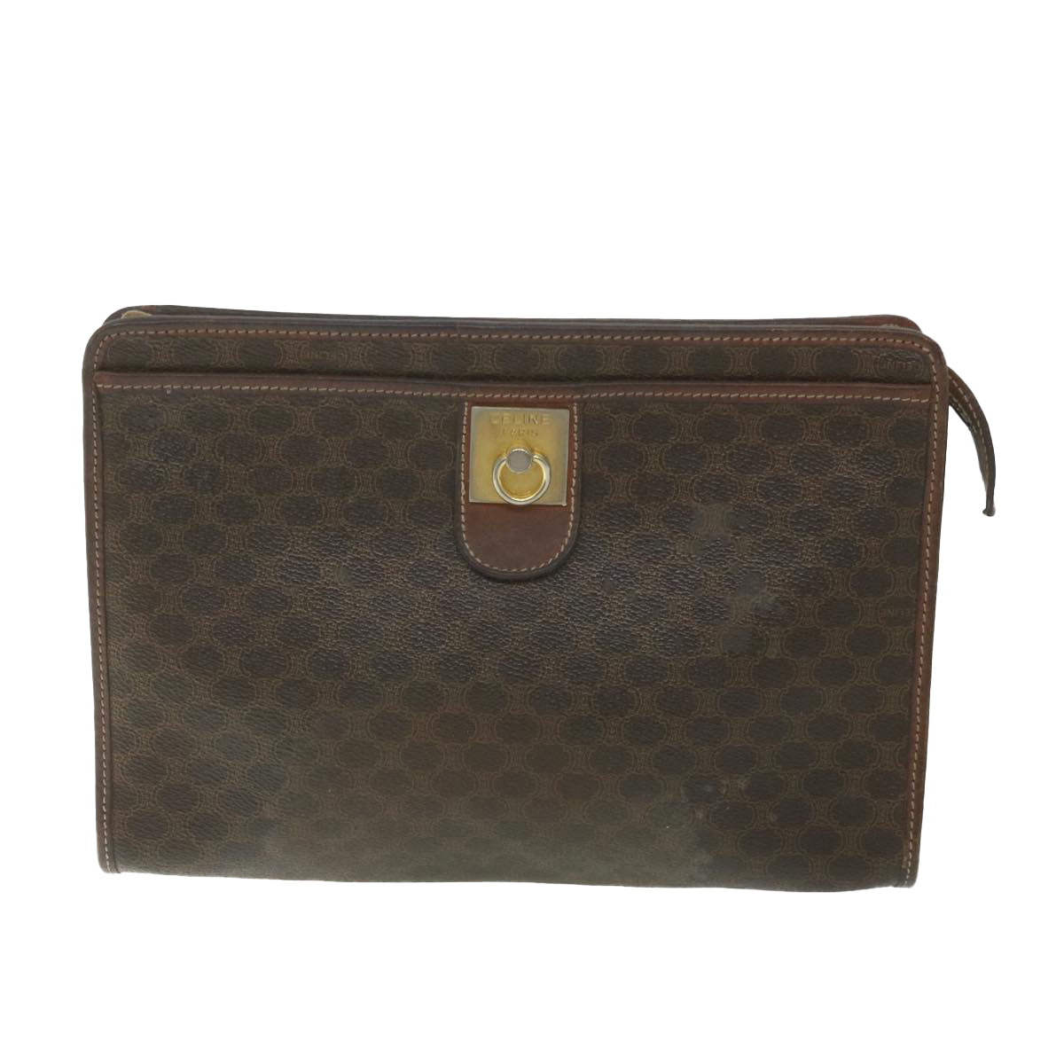 Luxury CELINE Macadam Canvas Clutch Bag PVC Leather 2Set Brown  ar10787