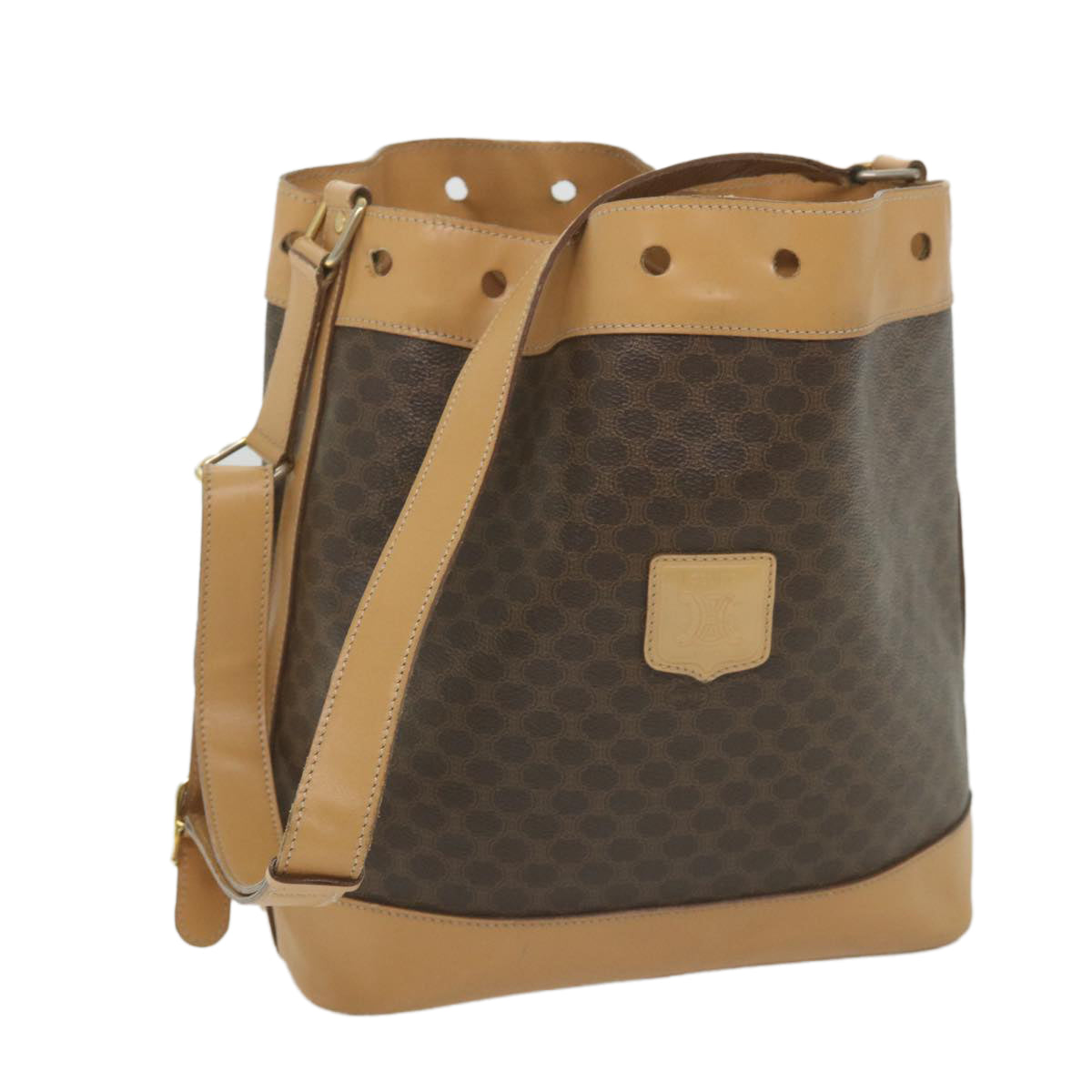 Luxury CELINE Macadam Canvas Shoulder Bag PVC Leather Brown  ar10788