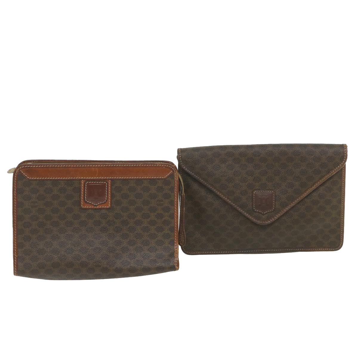 Luxury CELINE Macadam Canvas Clutch Bag PVC Leather 2Set Brown ar10789
