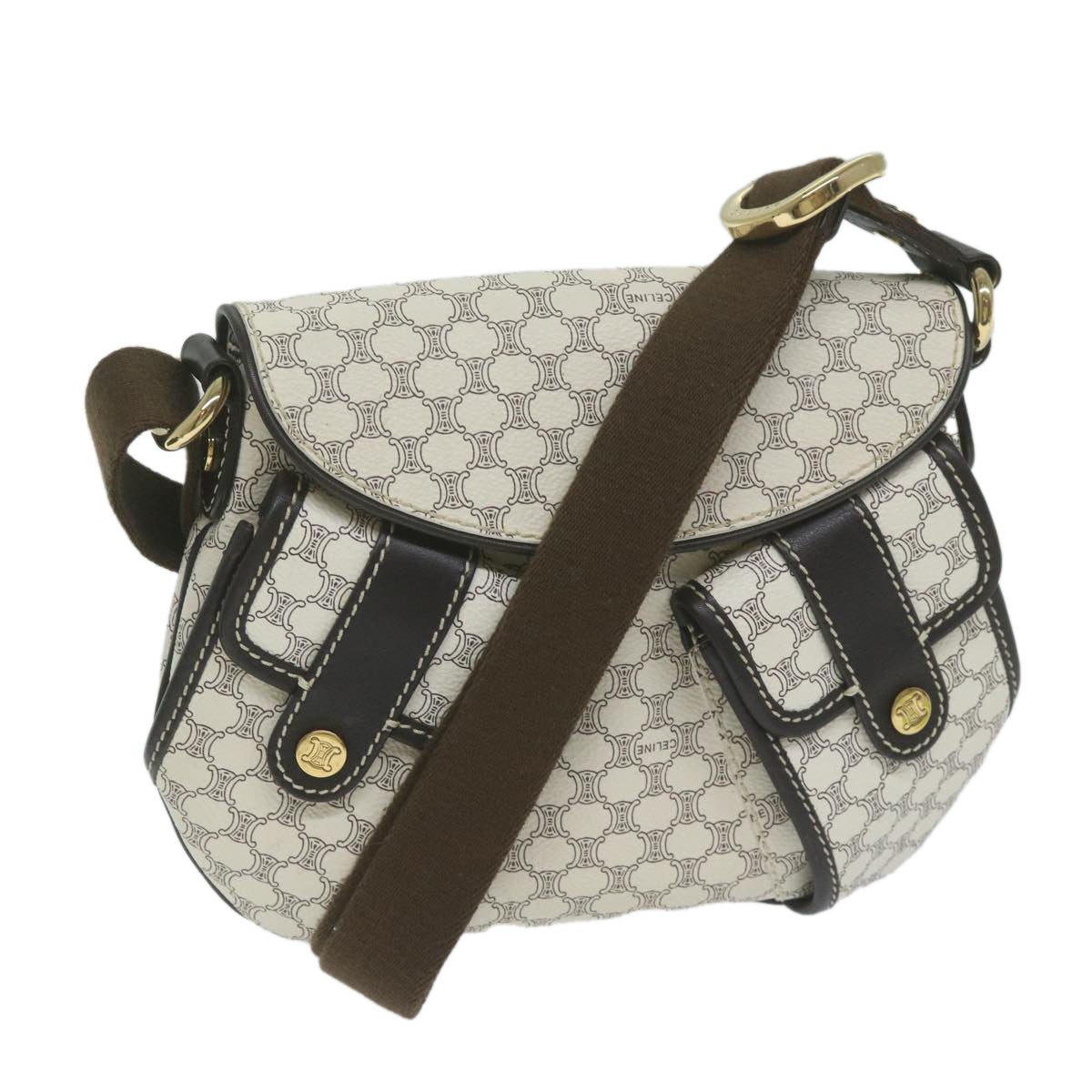 Luxury CELINE Macadam Canvas Shoulder Bag PVC Leather Whe  ar11116
