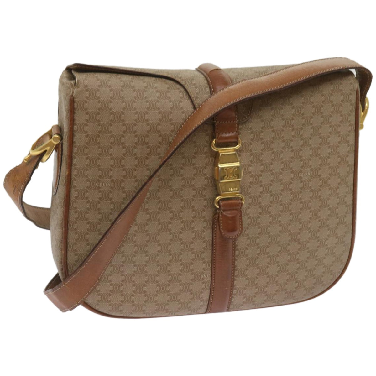 Luxury CELINE Macadam Canvas Shoulder Bag Beige  ar11449B