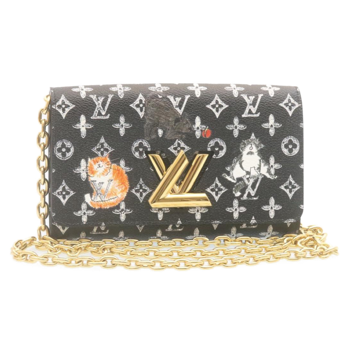 LOUIS VUITTON Monogram Cat Portefeuille Twist Chain Wallet M63888 Auth ar6463