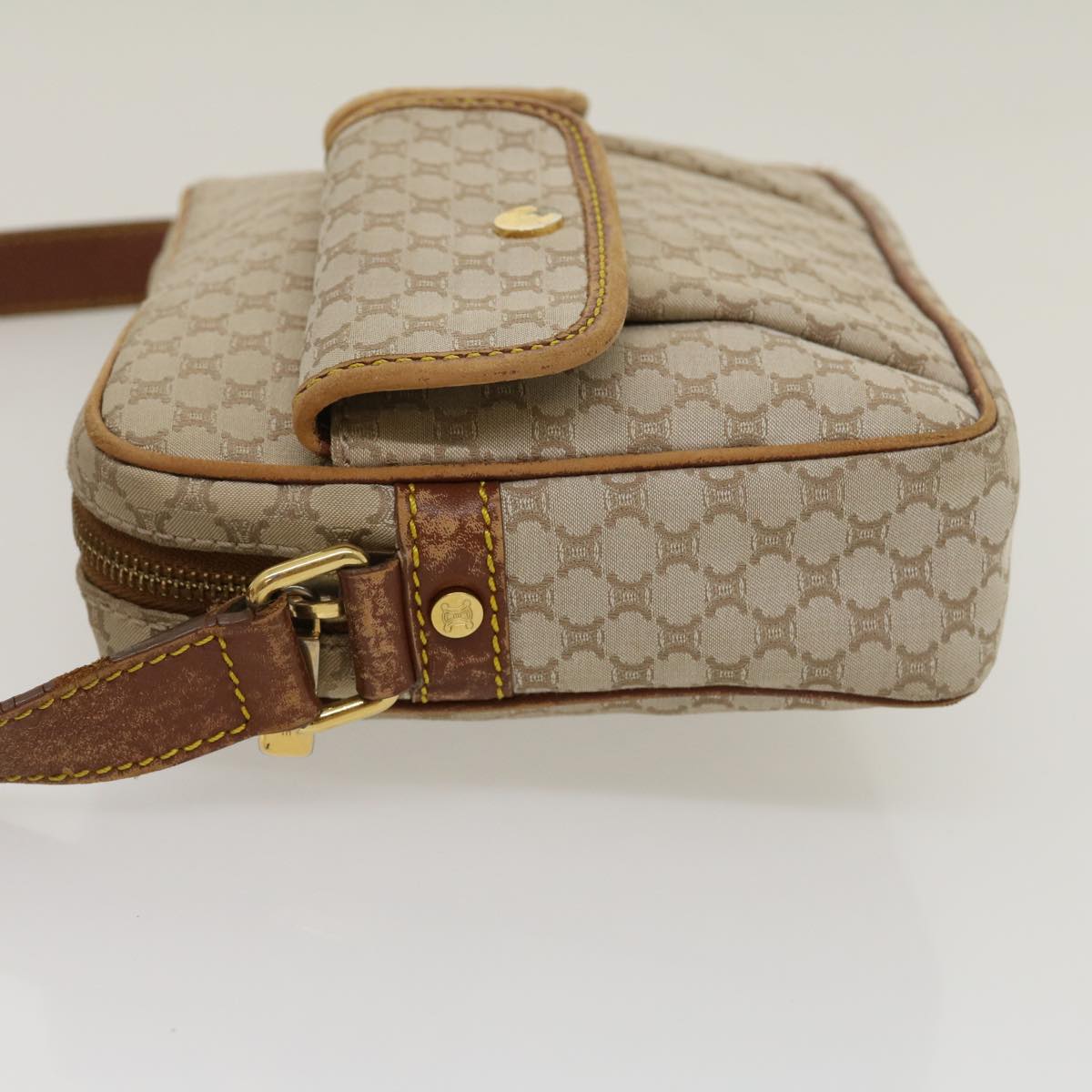Luxury CELINE Macadam Canvas Shoulder Bag Beige Brown  ar7069