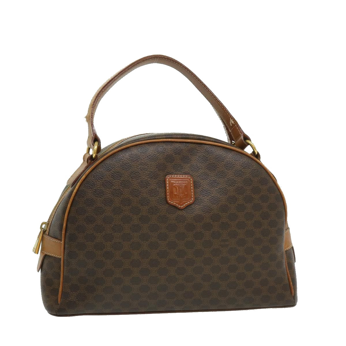 Luxury CELINE Macadam Canvas Hand Bag PVC Leather Brown  ar7121