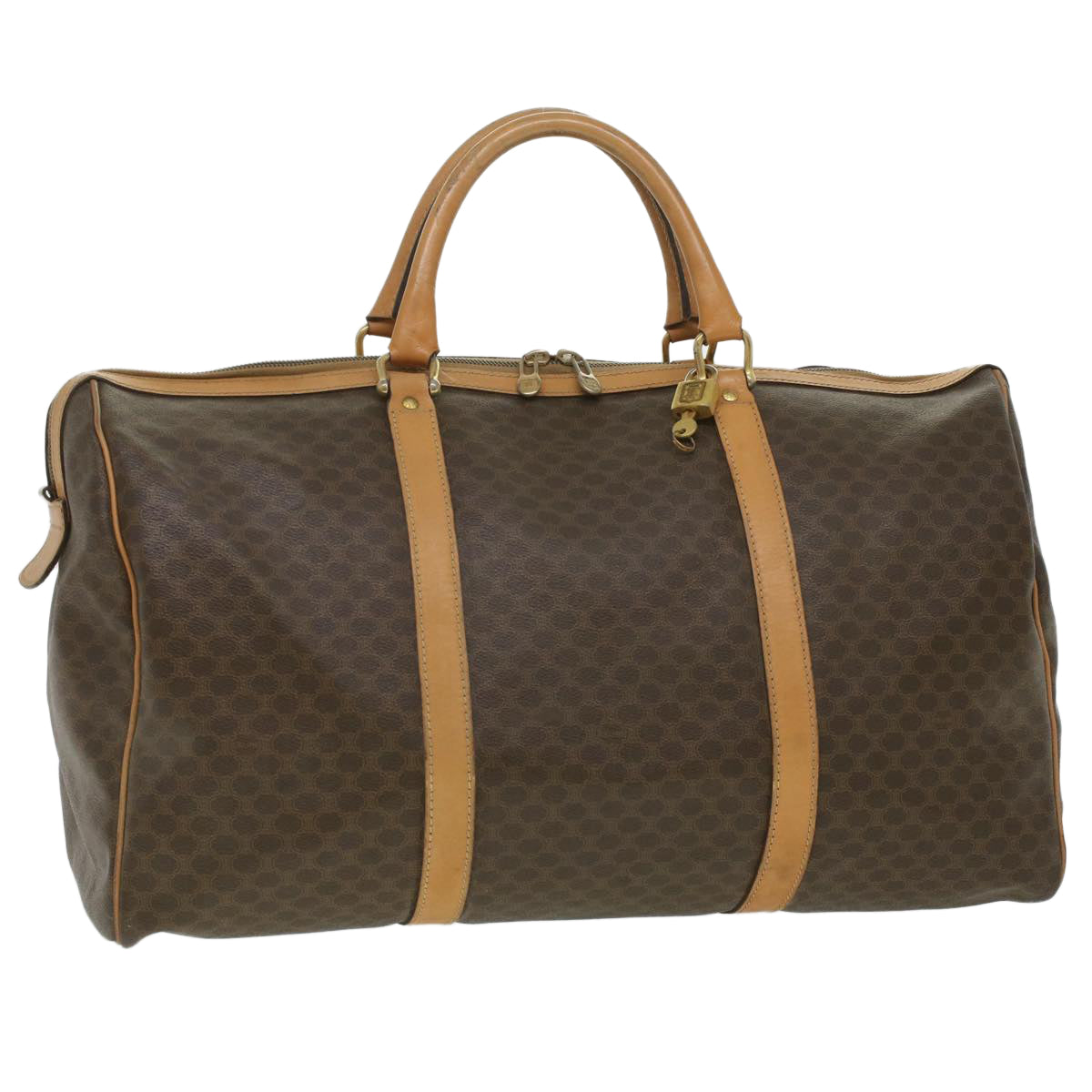 Luxury CELINE Macadam Canvas Boston Bag PVC Leather Brown  ar8915