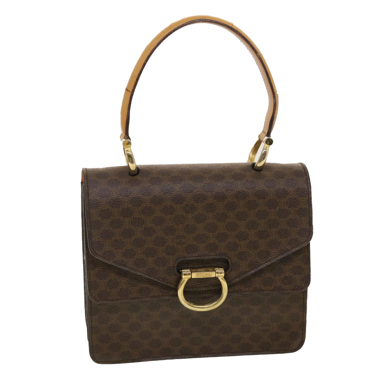Luxury CELINE Macadam Canvas Hand Bag PVC Leather Brown  ar9218