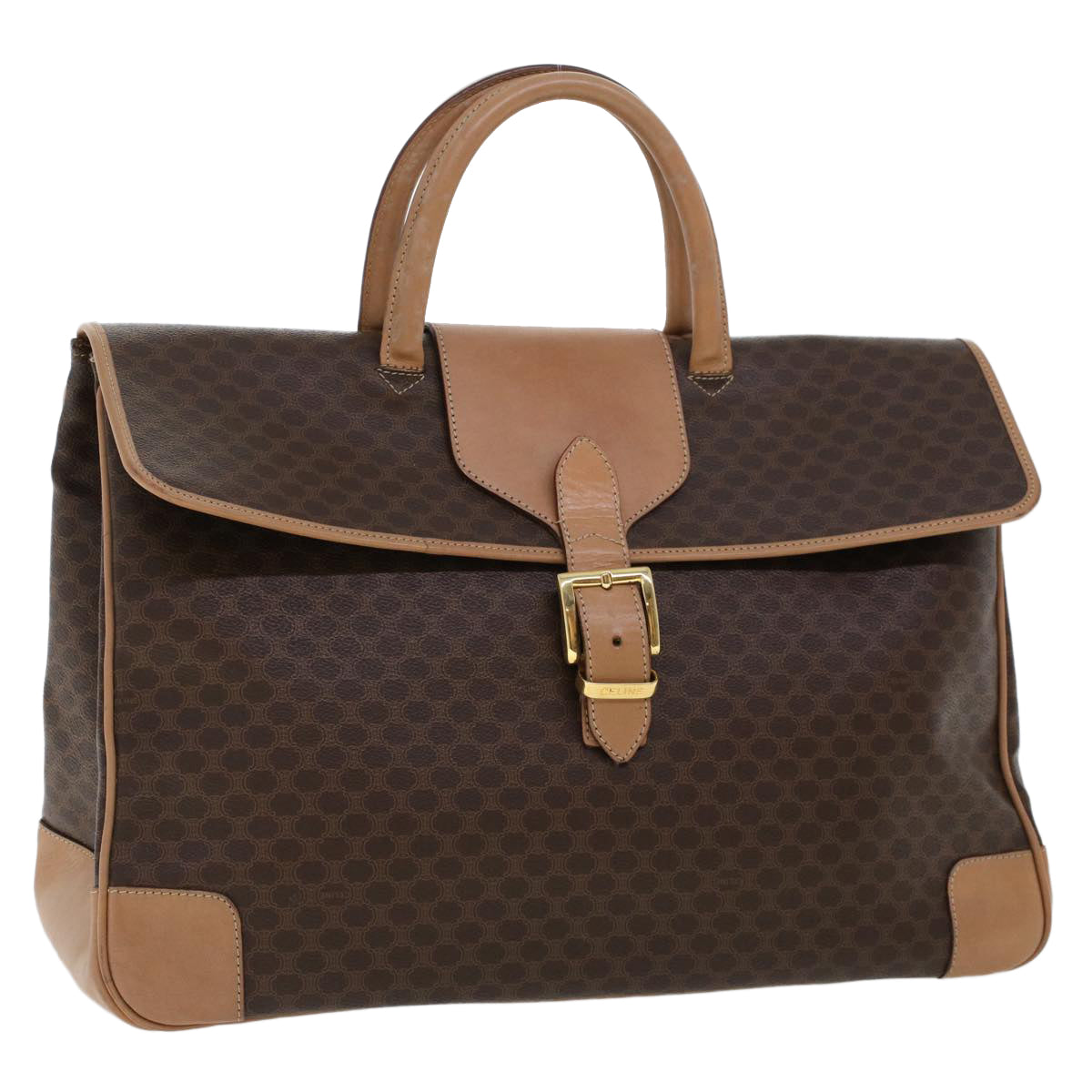 Luxury CELINE Macadam Canvas Boston Bag PVC Leather Brown  ar9577