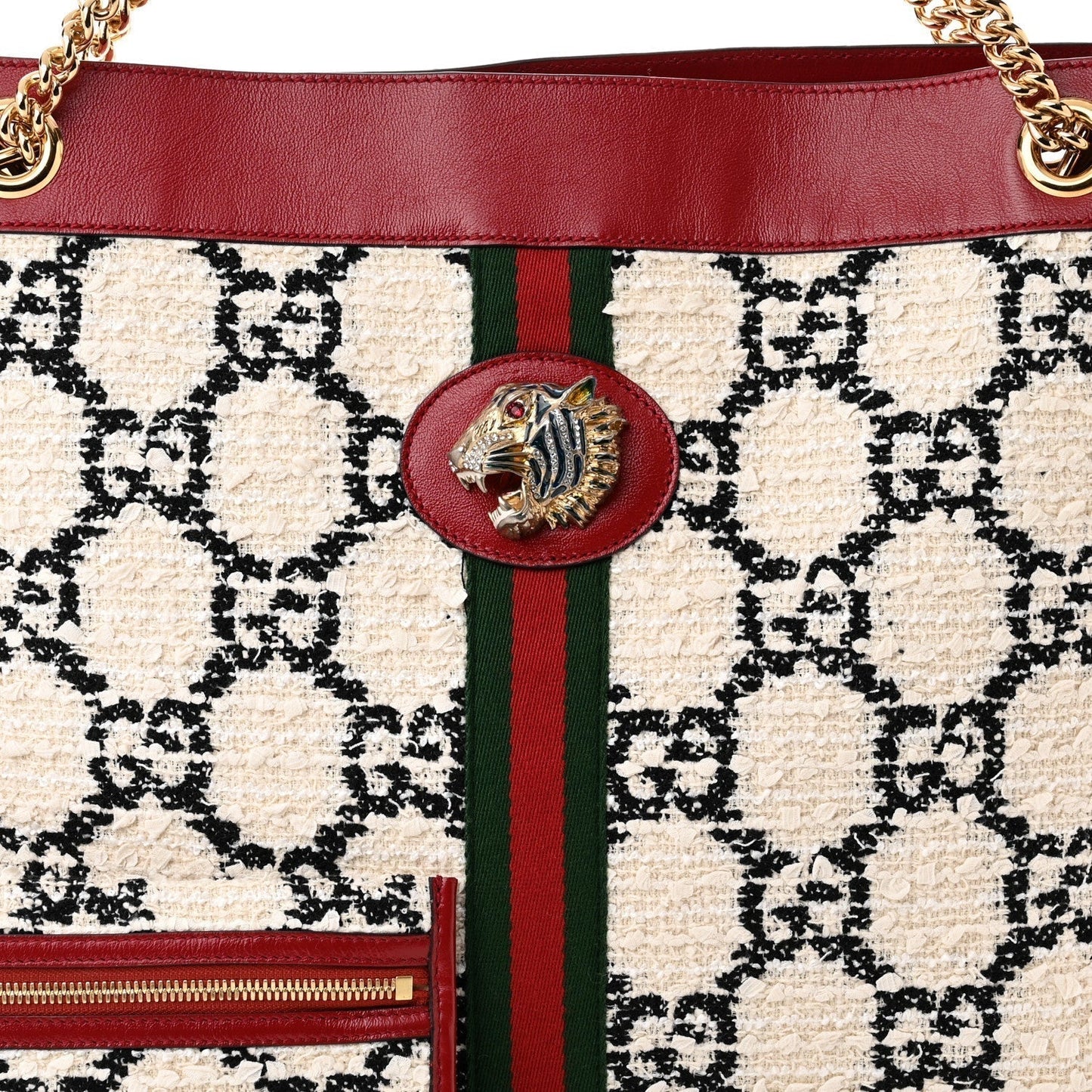 Gucci Tweed Gg Large Rajah Chain Tote