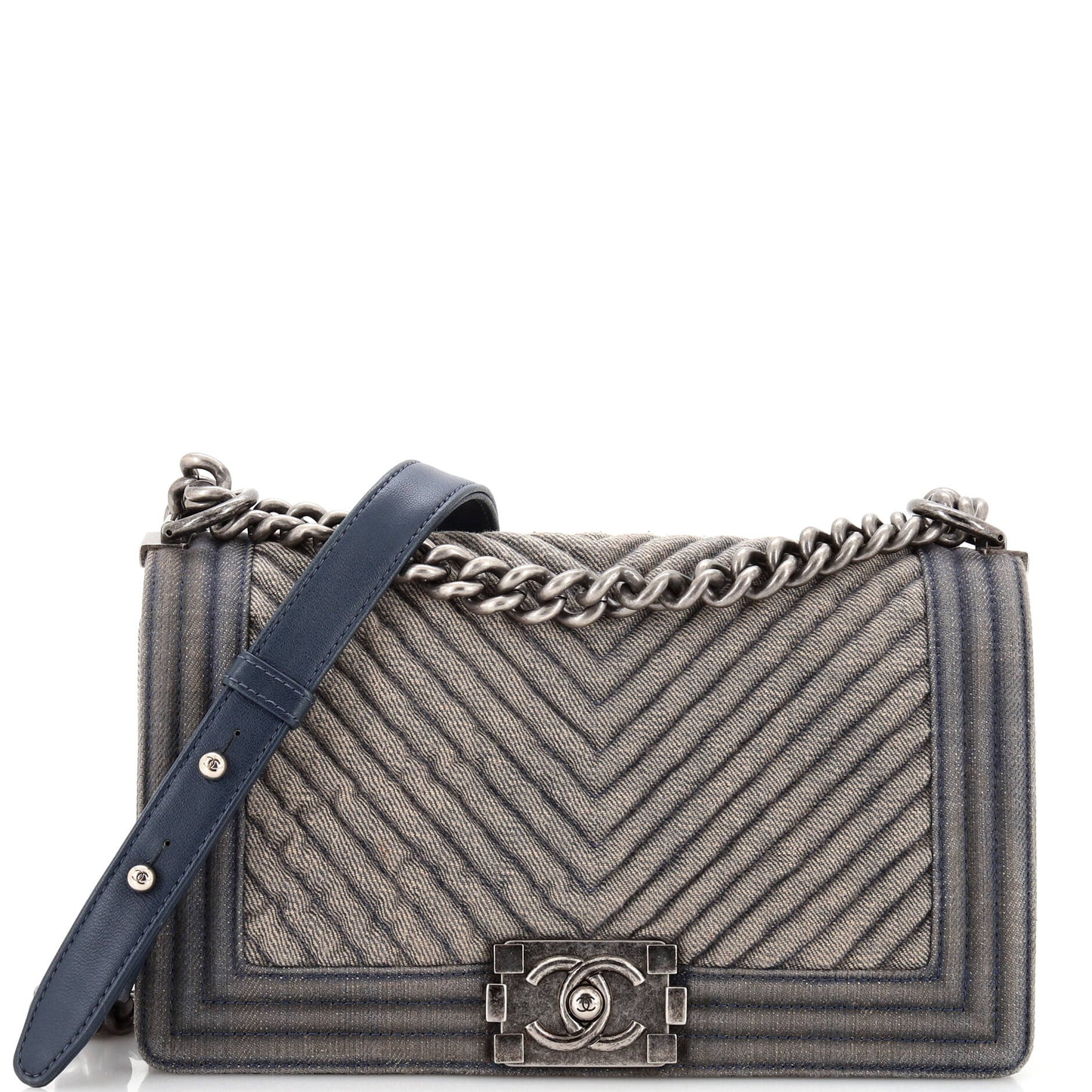 Chanel Boy Flap Bag Chevron Denim Old