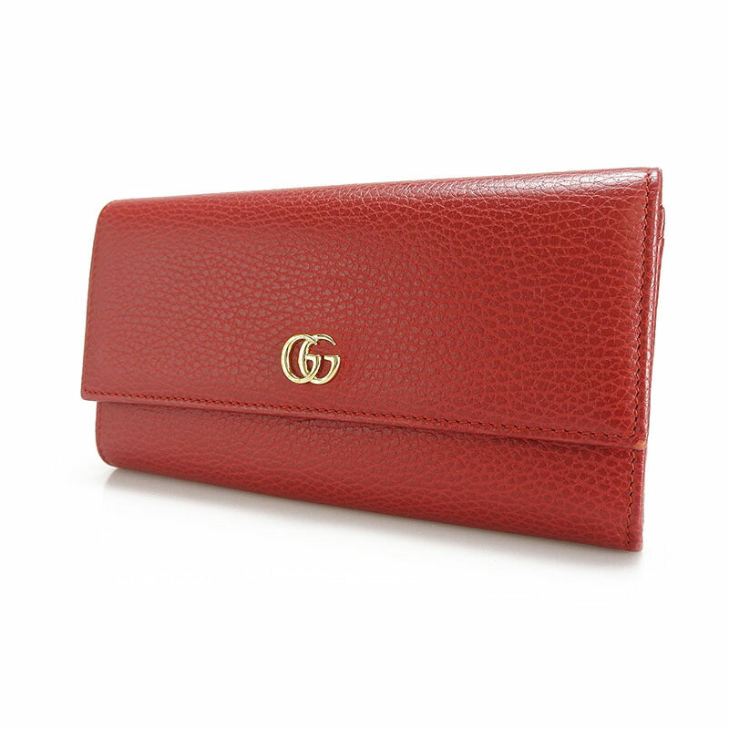 GUCCI Long Wallet Purse 456116 leather Red Petit GG Marmont