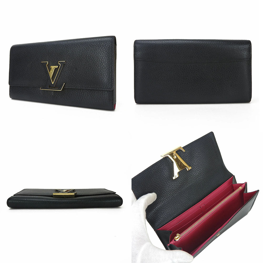 LOUIS VUITTON Long Wallet Purse M61248 leather black Portefeuille Capsine