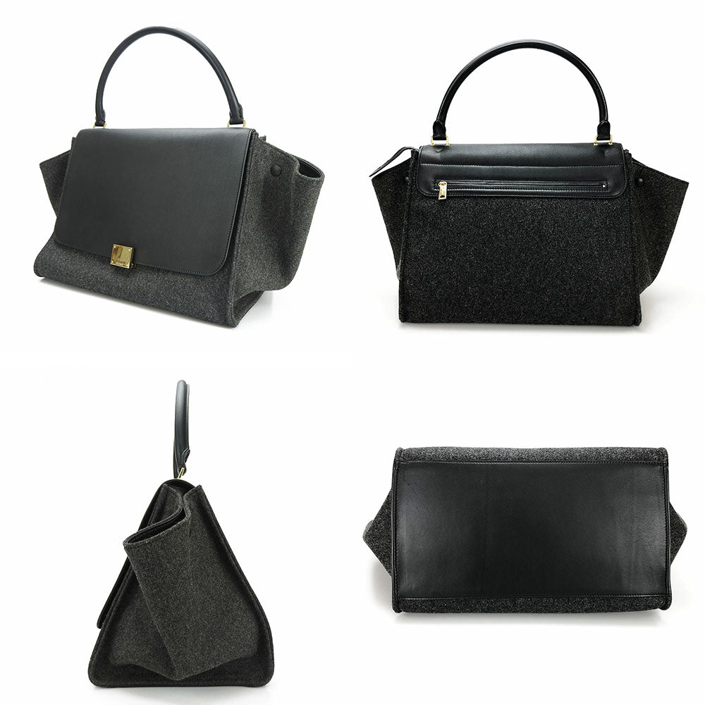 CELINE Handbag Leather, Wool black Trapeze Women