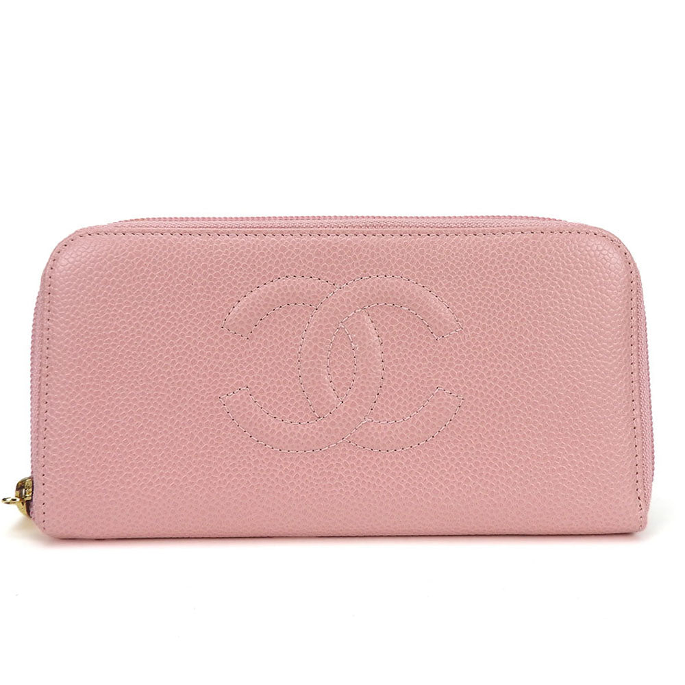 CHANEL Long Wallet Purse Caviar skin pink