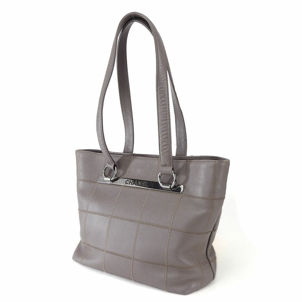 CHANEL Tote Bag Caviar skin, soft caviar skin gray Chocolate bar Women