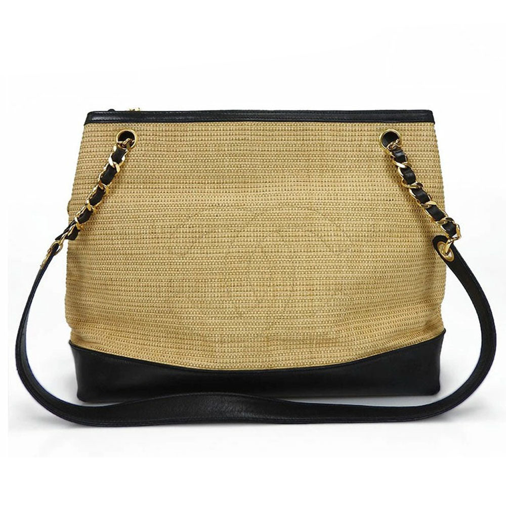 CHANEL Tote Bag Leather, Straw Beige type Women