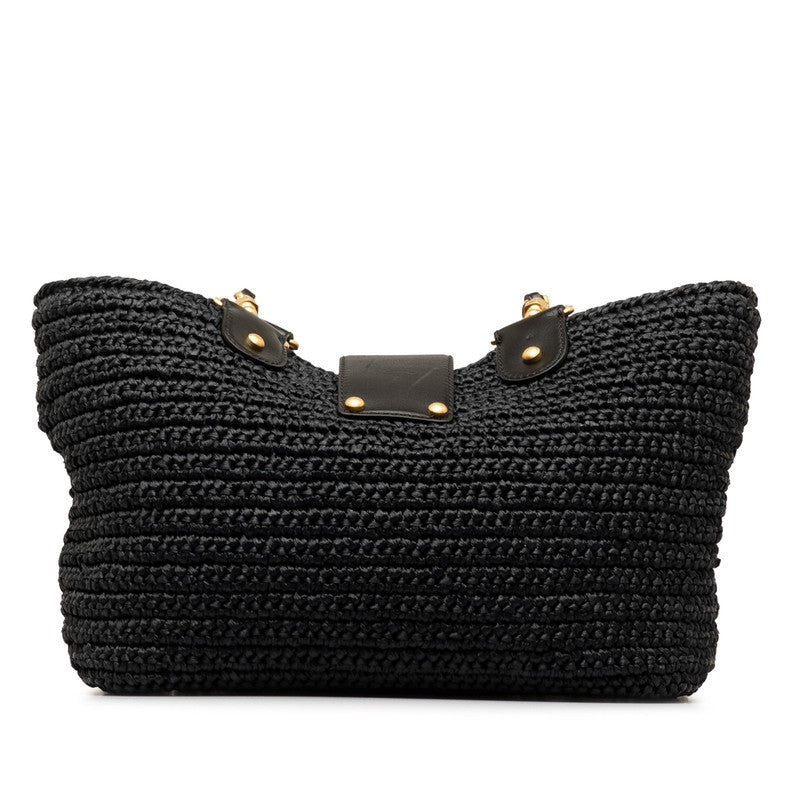 Chanel Black Straw Chain Tote Handbag
