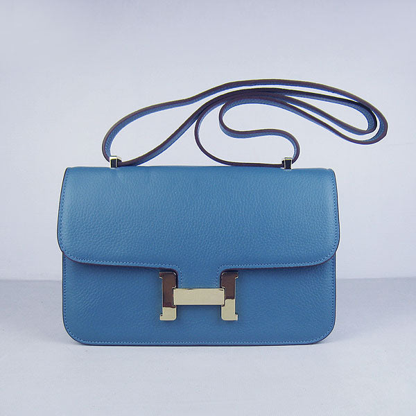 Luxury Hermes calf Leather Message Bag H020 blue golden