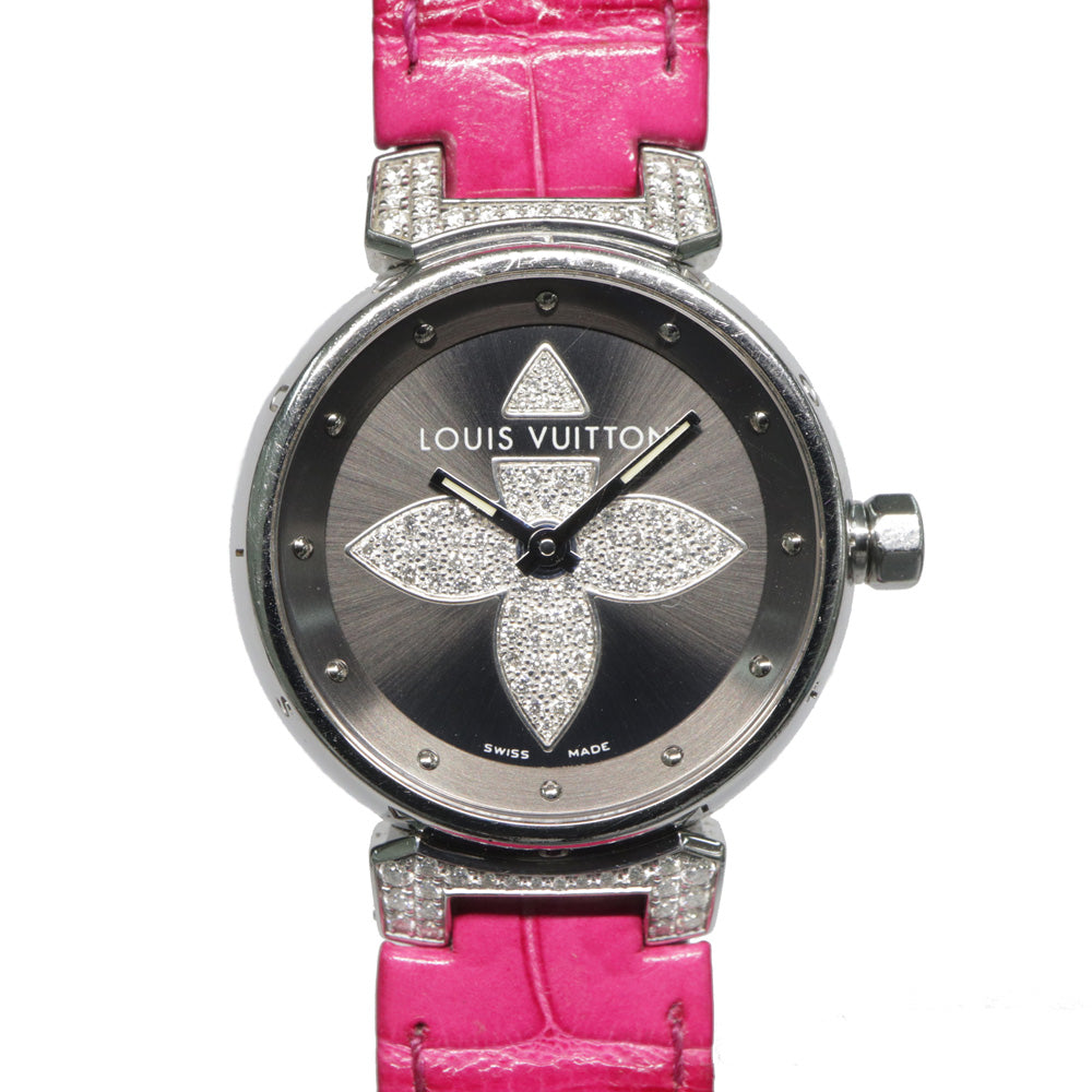 Louis Vuitton Forer Q121F Gr Diamond SS Leather Quartz   Forer Q121F