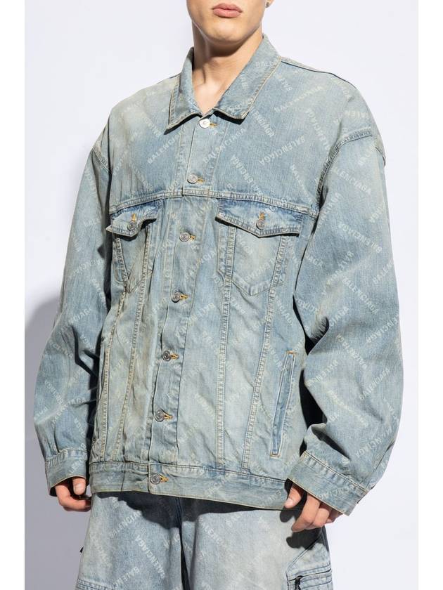 Luxury Balenciaga Trending 2026 Logo Print Denim Jacket Blue