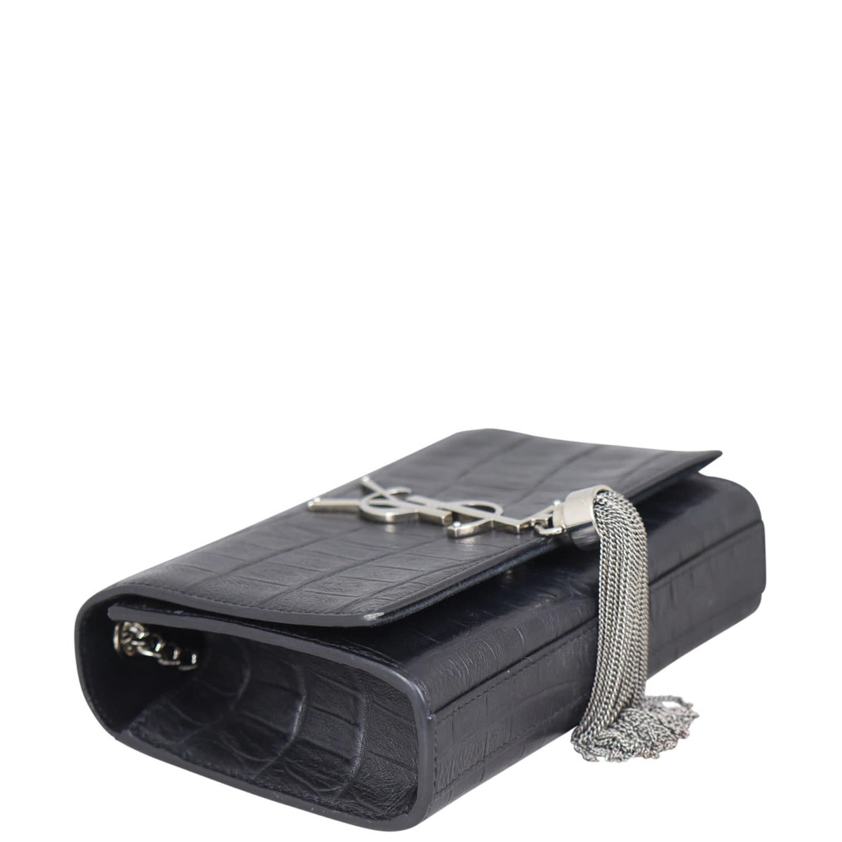 Saint Laurent Kate Tassel Chain Bag Small Croc-Embossed