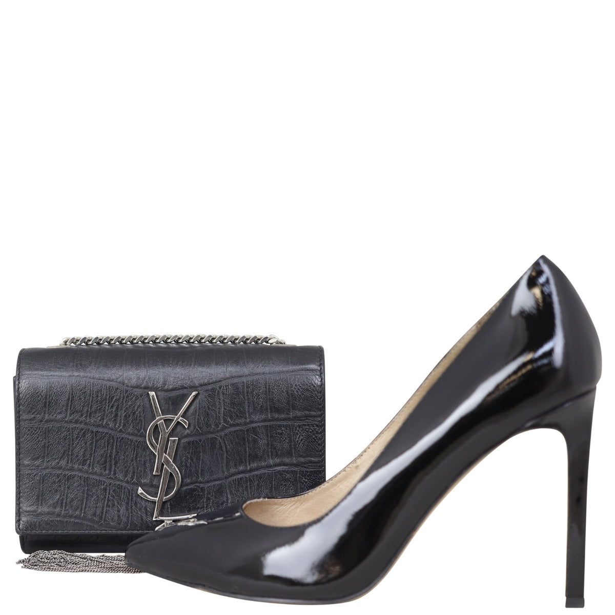 Saint Laurent Kate Tassel Chain Bag Small Croc-Embossed