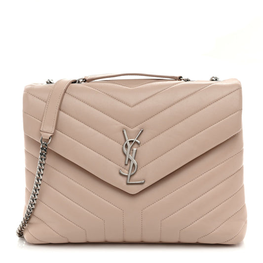 Saint Laurent Calfskin Y Quilted Monogram Medium Loulou Chain Satchel Rose Antic