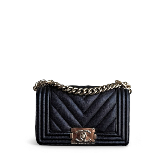 Chanel Boy Small - Caviar 20CM Chevron Black Gold Hardware Series 27
